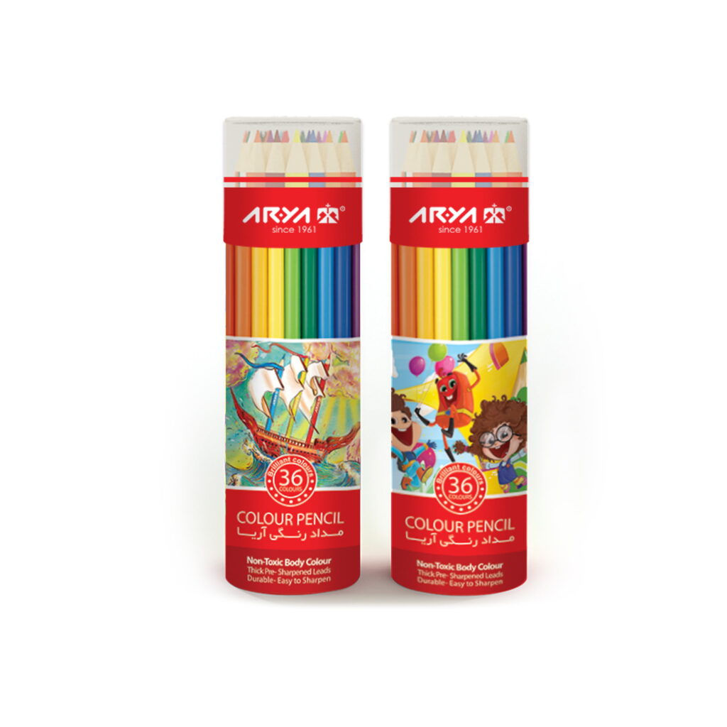 مداد رنگی 36 رنگ استوانه ای آریا